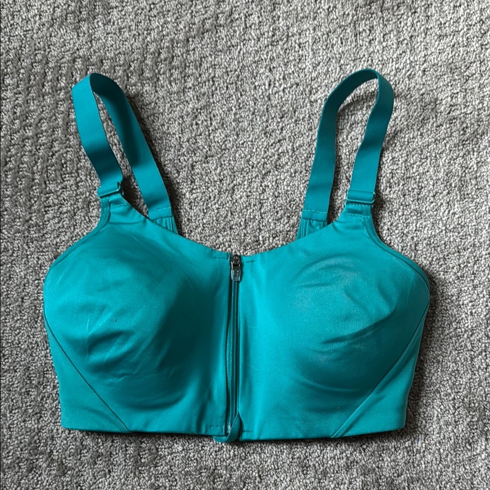 All in Motion Blue Sports Bra with Front Zipper